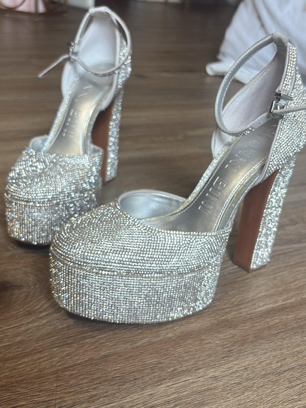 Gianni Bini Embellished Silver Platform Ankle-Strap Heels-size 7M